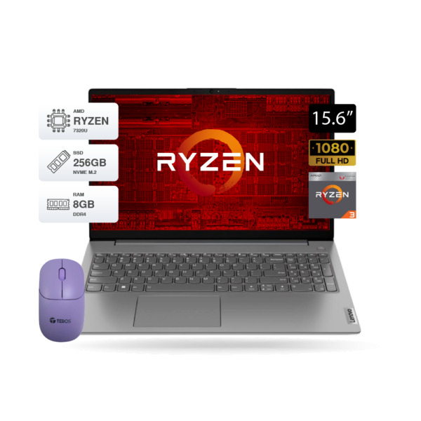 Laptop Lenovo V15 G4 AMN AMD Ryzen 3 7320U, RAM 8GB, SSD M.2 256GB, 15.6" FHD, FREE DOS, GRIS.