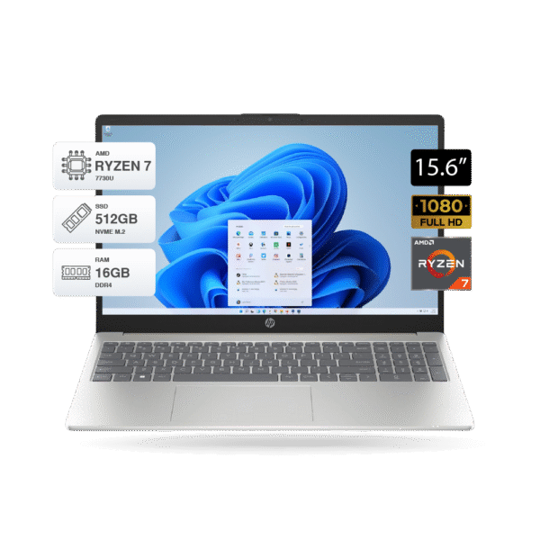 Laptop HP 15-fc0012la 15.6" FHD, AMD Ryzen 7 7730U, RAM 16GB DDR4, SSD 512GB M.2, Dorado-Plata, FreeDOS